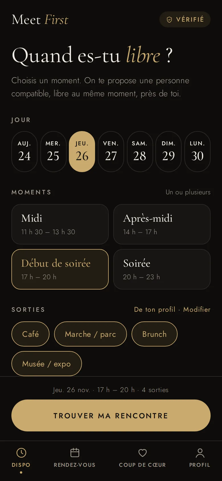 Écran de l’app : publier ses moments libres
