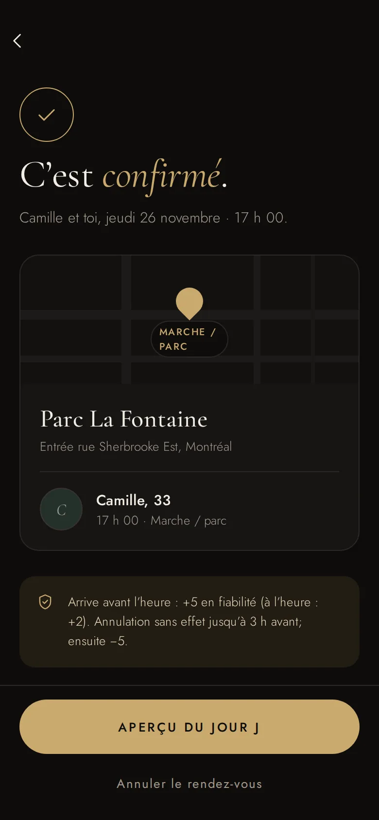 Écran de l’app : le lieu public choisi à mi-chemin